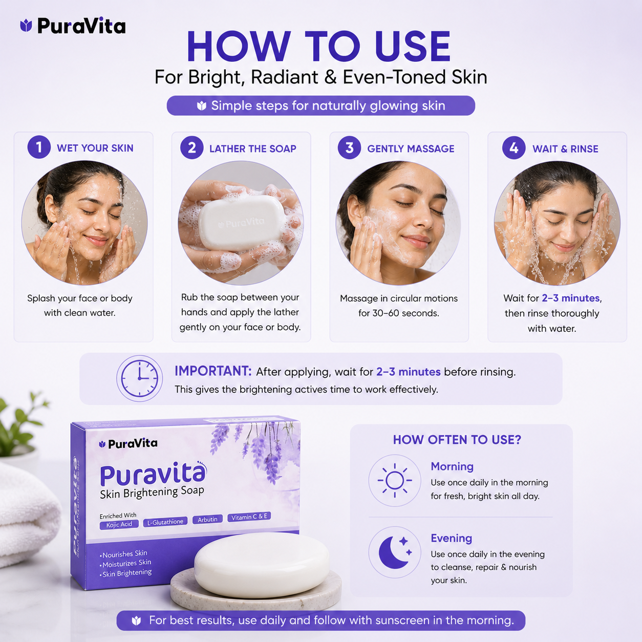 Puravita Skin Brightening Soap With Kojic Acid Glutathione | Tan Removal Soap for Men Women - Image 2
